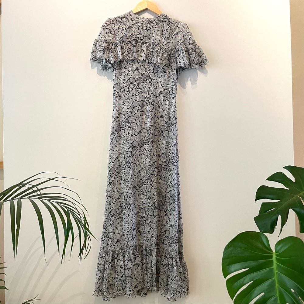 The Vampire’s Wife Floral Ruffle Maxi Dress - Black and White NWOT